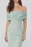 Floral Mermaid Off the Shoulder Dusty Sage Wedding Guest Dress