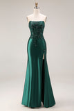 Strapless Royal Blue Mermaid Beaded Sequin Prom Dress