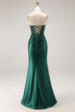 Strapless Royal Blue Mermaid Beaded Sequin Prom Dress