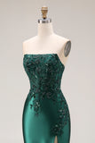 Strapless Royal Blue Mermaid Beaded Sequin Prom Dress
