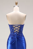 Strapless Royal Blue Mermaid Beaded Sequin Prom Dress