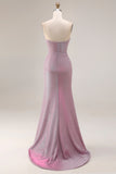 Gillter Strapless Mermaid Ruched Dusty Plum Prom Dress