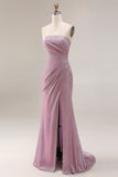 Gillter Strapless Mermaid Ruched Dusty Plum Prom Dress