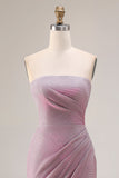 Gillter Strapless Mermaid Ruched Dusty Plum Prom Dress