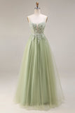 Sparkly A Line Beaded Light Green Prom Dress with Appliques