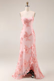 Yellow Appliqued Ruffled Prom Dress with Slit