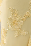 Yellow Appliqued Ruffled Prom Dress with Slit