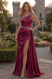 Sparkly One Shoulder Dark Green Ruched Prom Dress
