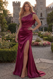 One Shoulder Mermaid Blush Ruched Prom Dress