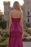Strapless Corset Mermaid Burgundy Appliqued Prom Dress