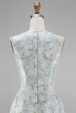 Blue Floral A Line Wedding Guest Dress with Pockets