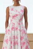 Floral White A Line Wedding Guest Dress with Pockets