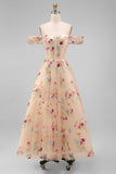 Off the Shoulder Floral Black A Line Wedding Guest Dress