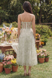 Floral Corset Light Green A Line Wedding Guest Dress