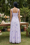 Floral Lilac A Line Maxi Wedding Guest Dress with Slit