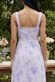 Floral Lilac A Line Maxi Wedding Guest Dress with Slit