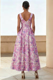 Floral Lilac A Line Scoop Neck Wedding Guest Dress