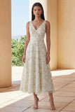 Floral Light Green A Line V Neck Wedding Guest Dress