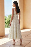 Floral Light Green A Line V Neck Wedding Guest Dress