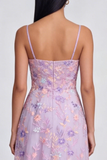 Floral Lilac A Line Ruffled Wedding Guest Dress