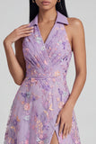 Floral Ruffled Lilac A Line Maxi Wedding Guest Dress