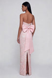 Floral Pink Strapless Bowed Wedding Guest Dress