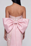 Sparkly Pink Strapless Floral Wedding Guest Dress with Bow