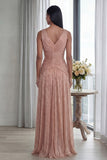 Ruched Dusty Rose A Line V Neck Formal Dress