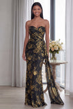 Black Strapless Ruched Formal Dress with Streamer