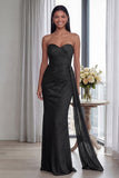 Black Strapless Ruched Formal Dress with Streamer