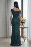 Dark Green Mermaid Asymmetrical Neck Ruched Formal Dress