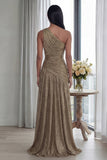 Gold One Shoulder Ruched A Line Formal Dress