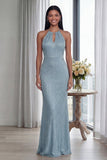 Halter Sky Blue Cut Out Mermaid Formal Dress
