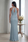 Halter Sky Blue Cut Out Mermaid Formal Dress