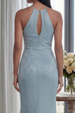Halter Sky Blue Cut Out Mermaid Formal Dress