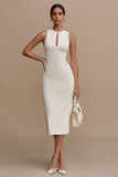 Bodycon Cut Out Midi White Dress with Slit