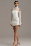 Long Sleeve High Neck Cut Out Mini White Dress