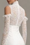 Long Sleeve High Neck Cut Out Mini White Dress