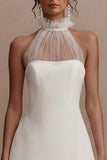 Halter A Line White Mini Graduation Dress with Ruffles