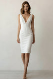 Bodycon V Neck Satin White Graduation Dress