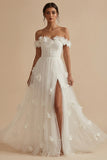 Off the Shoulder A Line Appliqued White Wedding Dress