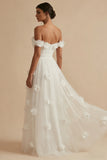 Off the Shoulder A Line Appliqued White Wedding Dress