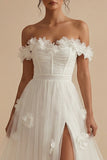 Off the Shoulder A Line Appliqued White Wedding Dress