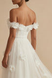 Off the Shoulder A Line Appliqued White Wedding Dress