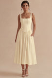 Basque Waist A Line Corset Midi White Dress