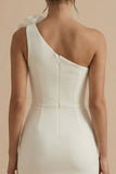 One Shoulder 3D Flower Bodycon Mini White Dress