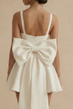 Satin A Line Mini White Dress with Bow
