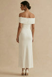 Off the Shoulder Ruched White Dress