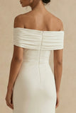 Off the Shoulder Ruched White Dress
