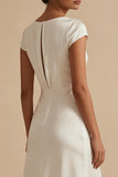 Cowl Neck Satin A Line White Dress with Slit